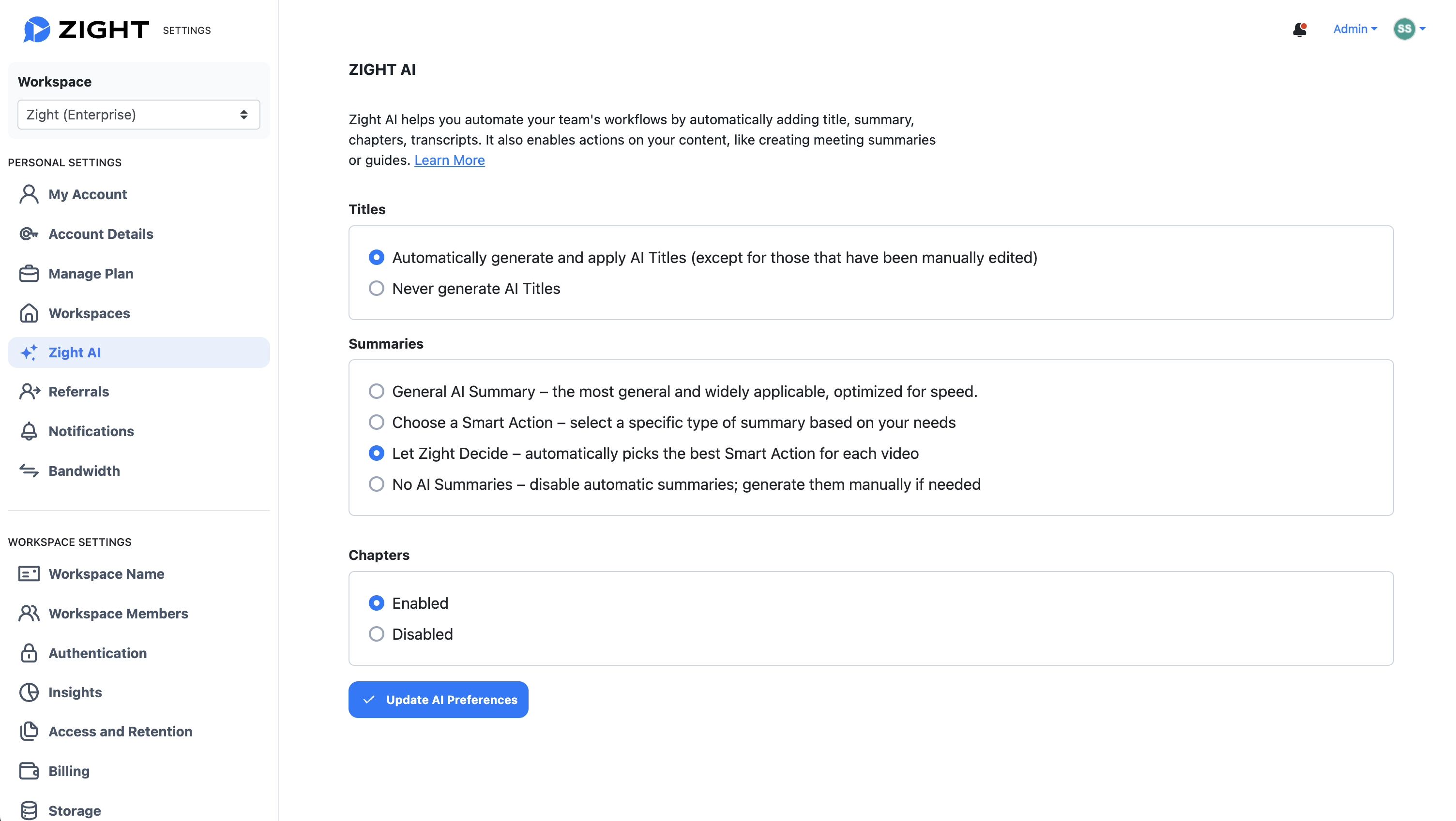 Customizing AI Features Screenshot