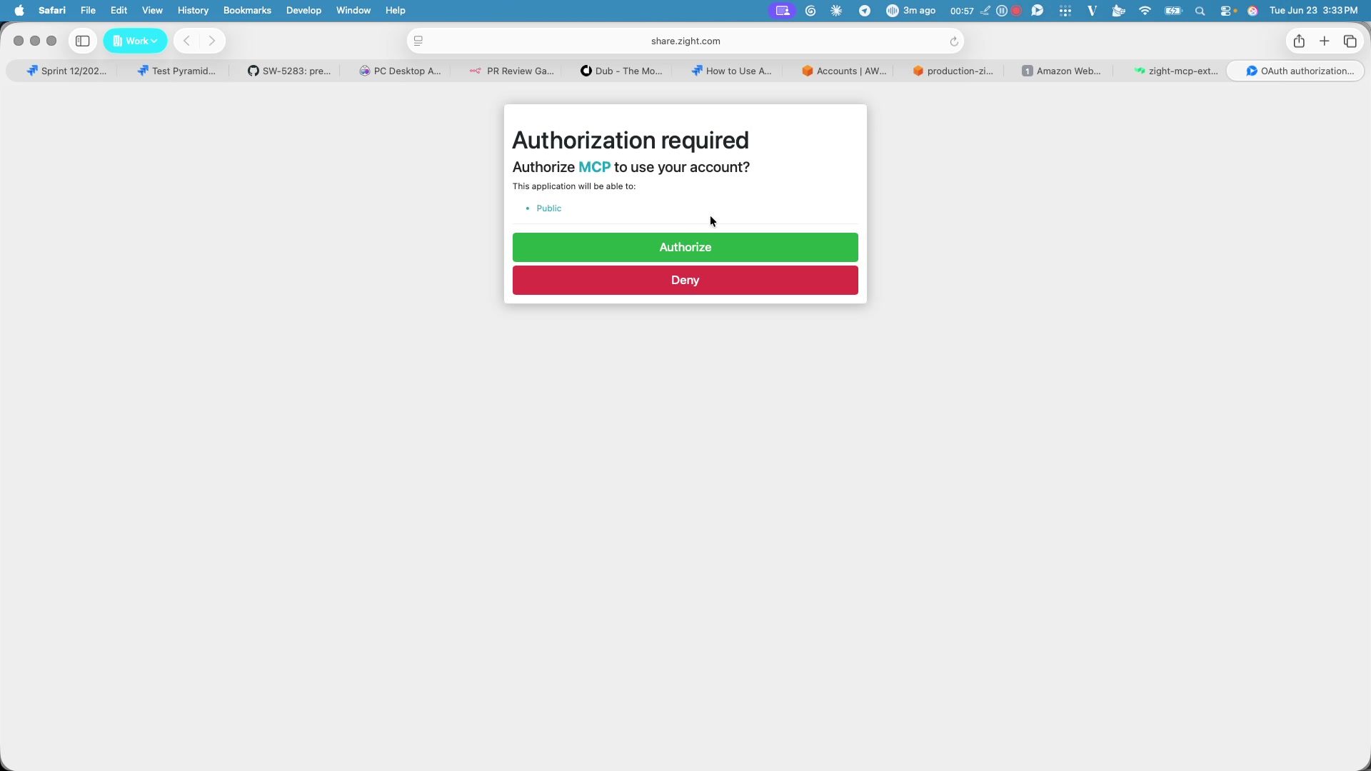 Zight MCP setup step 6: Click Connect to open the authorization flow.