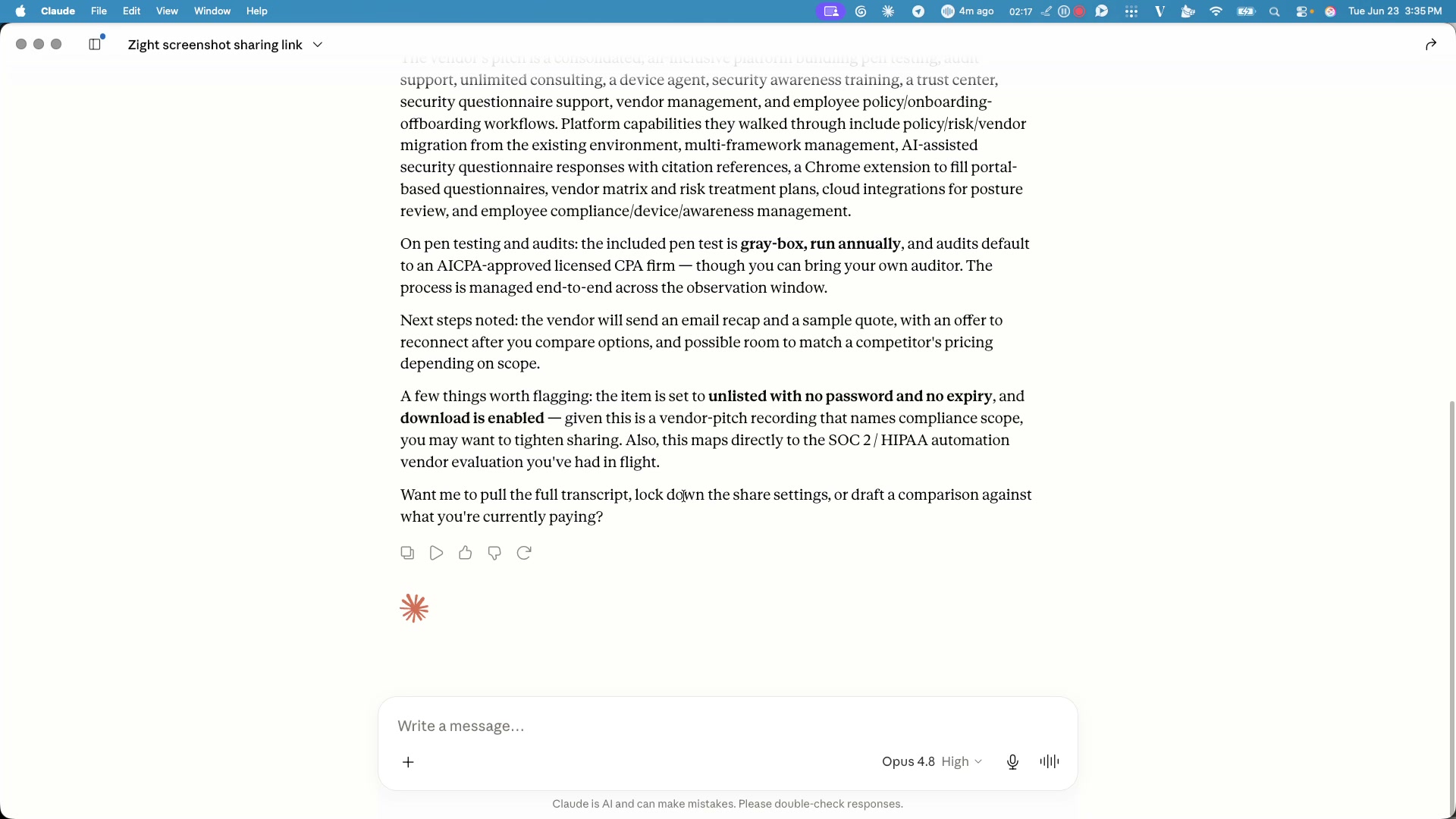Zight MCP setup step 9: Ask follow-up questions to continue using Zight tools for transcripts, logs, OCR data, and other context.
